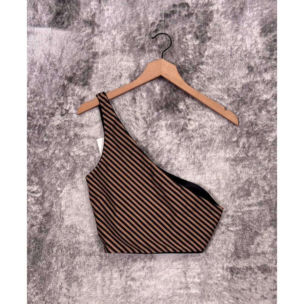 New BAIIA Swim Top 8 Womens Bronze Striped One Shoulder
